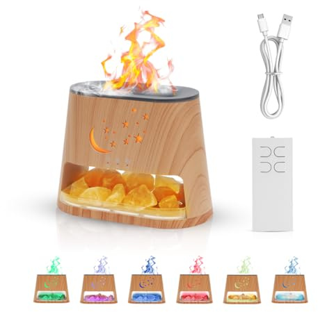 Gohytal 2 en 1 Diffuseur d'huiles Essentielles & Lampe en Cristal de Sel Himalaya, Humidificateur à ultrasons D'aromathérapie Buses à Vapeur 7 Couleurs LED Effet Flamme Diffuseur d'huiles Essentielles