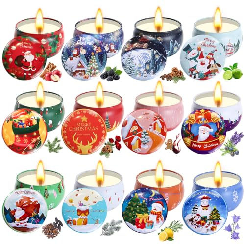 Velas Perfumadas de Navidad, 12 Velas Aromáticas para Mujer, Velas para el hogar, Velas perfumadas para ella, Velas perfumadas para Navidad, Cumpleaños, Acción de Gracias