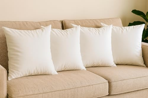 4er Set Kissenbezüge Weiß – 100% Baumwolle Linon – Kissenhüllen mit Reißverschluss – Pflegeleicht, schadstoffgeprüft – Kopfkissen, Dekokissen, Sofakissen (45x45 cm)
