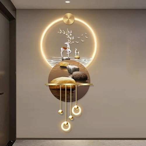 3D Relief LED Decorative Painting,Creative landscape modern home decor landscape wall sculpture,crystal porcelain wall art,3D Wall Art for Home Entrance Corridor Bedroom(N,157*70cm/61.8*27.5in)