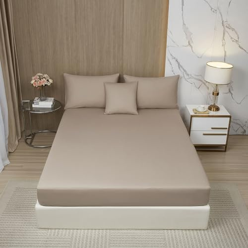 DXHOME Sábana bajera ajustable de 90 x 200 cm, algodón, color caqui, topo, lyocell, seda, sábana bajera ajustable, 90 x 200 cm, sábana bajera ajustable para colchón de hasta 25 cm