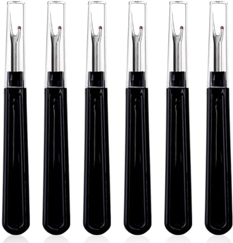 Seam Ripper 6 st sömrispare set ergonomiska grepp plasttrådar ta bort stygn avplockare för sömnad hantverk och broderi fåll (svart)