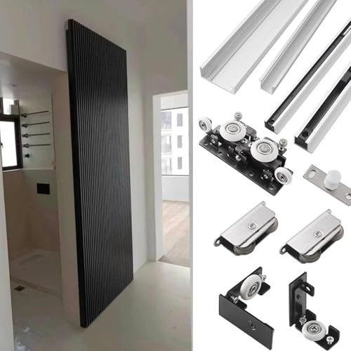 Kit de porte coulissante - quincaillerie de porte coulissante cachée avec fermeture en douceur, kit de porte fantôme coulissante invisible sans rail pour porte en bois simple,1.5m/4.9ft