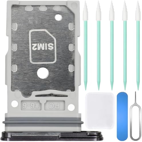 ZHUROUPU Dual-SIM- Kartenhalter für Galaxy S24 / S24 Plus, Dual SIM Karte Rahmen Reparaturteil mit wasserdichtem Gummiring, Öffnungsnadel und Reinigungssets (schwarz)