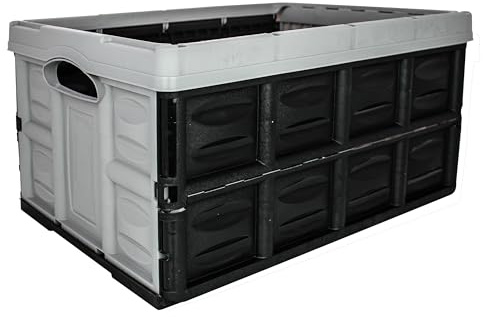 2friends Profi Klappbox 54 x 37 x 28 cm - Faltbox 45 Liter, stabile Kunststoff Aufbewahrungsbox, faltbare Kiste grau/schwarz, klappbar & stapelbar, belüftet, Made in EU