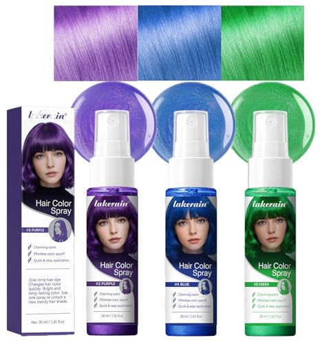 YIBABY 3-Farben Set Temporäre Haarfarbe Spray, Ansatzberichtigung Einweg Waschbar Haarfärbespray, Schnelles Styling Farbiges Haarspray Farbe für Party Cosplay Weihnachten Halloween (Lila Blau Grün)