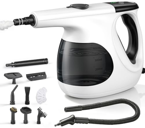 JBER Dampfreiniger Handgerät 1200W für Heim, 3 Sek.Aufheizzeit, 400ML Tank | Vielseitiger Dampfreiniger mit 3 Dampfstufen, 11 Zubehör,110℃ Handdampfreiniger mit 4,8m Netzkabel für Küche, Bad, Fenster