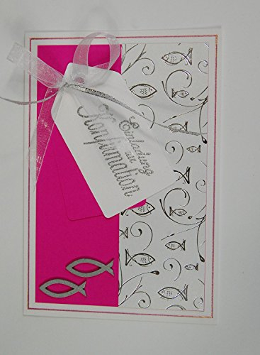 Kartenkunst 8 x Hochwertige Einladungskarten zur Konfirmation Fische - Pink *Handmade*