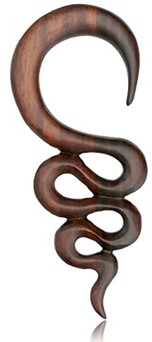 Chic-Net Damen Herren Ohr Lobe Piercing 6mm Dehner aus Holz in dunkelbraun als gewundene lange Spirale 06 mm