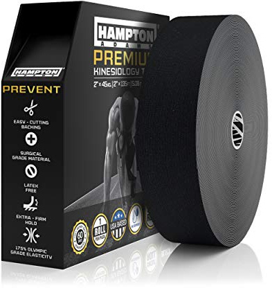 Hampton Adams | As Seen on Shark Tank | Elastic Kinesiology Tape (Bulk Roll) | 135ft Uncut | Supports & Protects Muscle Wrist Knee Shoulder Back Plantar Fasciitis | Waterproof Hypoallergenic (Black)