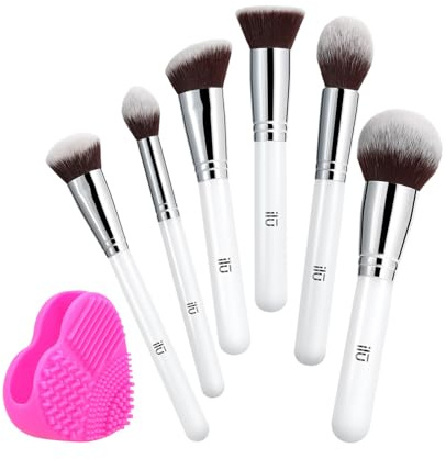 Ilū - Pincel de Maquillaje Kabuki Brocha de Polvo y Contorno Vegana Pincel Sintético Ergonómico Para Aplicar Maquillaje Cuidado y Limpieza de Pinceles Piel Suave y Maquillaje Suave