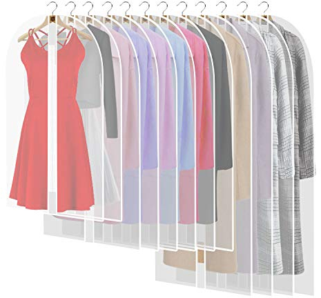 12 Stück Kleiderhüllen mit Reißverschluss, staubdicht, wasserdicht, wasserdicht, staubdicht, transparente Schutzhüllen für Hemden, Anzüge, Mäntel, Clothes, Covers Kleidertasche (weiß)