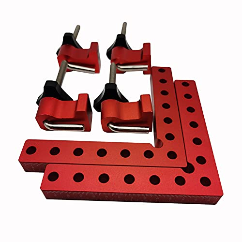 90-Grad-Positionierungsquadrate, 14 cm × 14 cm, rechtwinklige Winkelwinkel mit 2 Klemmen, L-förmige Eckklemme aus Aluminiumlegierung für Tischlerei, Bilderrahmen, Boxen, Klemmwerkzeug