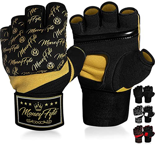 Quick Gel Boxing Wraps Under Boxing Gloves - Kickboxing MMA Muay Thai - Fist, Knuckle, Wrist Wrap Protection Inner Glove Hand Wraps - Men Women Kids - MoneyFyte (Black/Gold, L/XL)