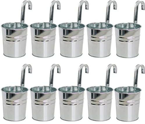 KAHEIGN 10 Pezzi Vasi Da Fiori Sospesi In Metallo, 10cm Vasi Per Piante Secchio Di Fiori Da Appendere Con Gancio Staccabile Per Balcone Recinzione Giardino Decorazioni Per La Casa (D'argento)
