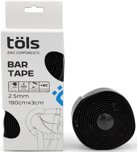 TÖLS BIKE COMPONENTS Bar Tape Cinta Manillar Bicicleta Carretera – Cinta de Manillar Ligera y Antivibración 2.5mm – EVA Alta Densidad – Máximo Agarre y Confort – Incluye Tapones