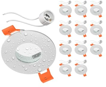 ledscom.de 12x Bad-Deckeneinbaurahmen ERID, Feuchtraum, Badezimmer, IP44, rund, weiß matt (GU10/MR16/GU5,3/50mm) inkl. GU10 Fassung