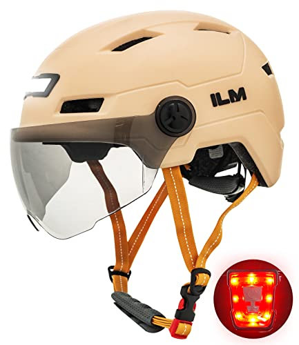 ILM Fahrradhelm mit Visier und LED Licht Mountain&Road Fahrradhelme für Damen und Herren Fahrradhelm für Pendeln in der Stadt E3-10L,Orange Rosa S-M