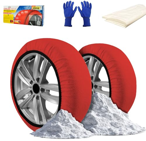 ENERFERO Dos Cadenas Nieve de Tela para Coche,Cadenas de nieve textiles coche,Calcetines para nieve, Cert. EN16662-1,Montaje rápido,Alternativa a las cadenas metálicas(L)