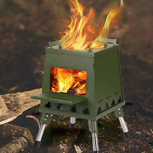 HFDASUENT Heizofen Kaminofen Dauerbrandofen Holzbrenner tragbarer Holzofen für Zelt Campingkocher Faltbarer Rucksackkocher Für Outdoor Camping Kochen Kochen Wander Picknick (L,Grün)
