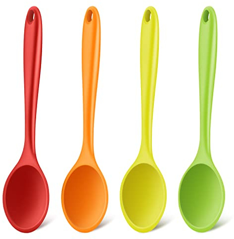 Armrouns 4pcs Small Silicone Spoons Nonstick Kitchen Silicone Serving Spoon for Eating Stirring Cooking Baking