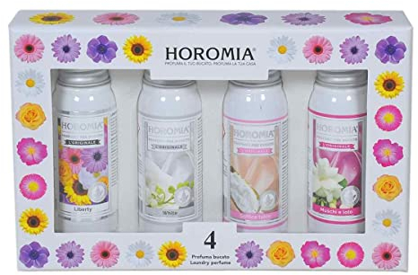HOROMIA Box Regalo da 4 Profumi per Bucato 50ml - Profuma Bucato per Lavatrice e Asciugatrice - HORO 4