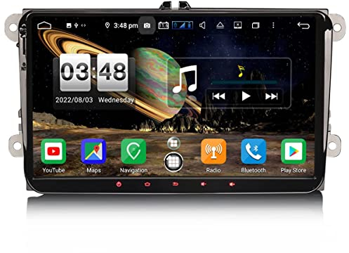 Erisin 9 Zoll 8-Kern 4GB RAM 64GB ROM Android 14 Autoradio mit GPS Navi Für VW Golf 5 Golf 6 T5 Tiguan Touran Polo Passat Caddy SEAT Bluetooth WiFi DAB+ Wireless CarPlay Android Auto RDS OPS SWC 4G