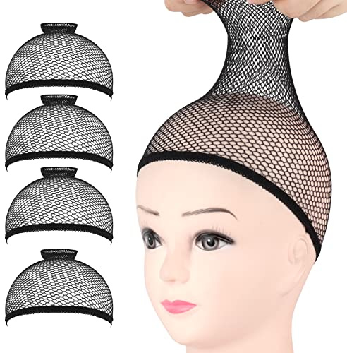 Fandamei Wig Caps, 4PCS Wig Caps Mesh Net Open End, Black Wig Cap for women, Nylon Mesh Wig Cap Net Strength Black