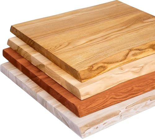 LAMO Manufaktur Tischplatte Massivholz für Couchtisch Nachttisch Beistelltisch Baumkante 60x40 cm, Natur, LHB-01-A-002-604