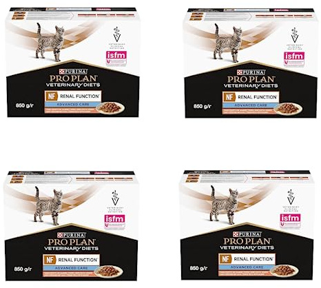 Purina Pro Plan Veterinary Diets NF RENAL Function Advanced Care Lachs | 4er Pack | 4 x 10 x 85 g | Frischebeutel | Kann dabei helfen die Nierenfunktion von Katzen zu unterstützen