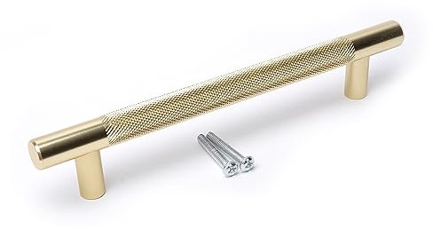 BSM Marketing Knurled T Bar Gold Modern Kitchen Cupboard Cabinet Drawer Bar Door Handle Knob (1, 64mm)
