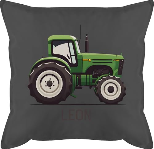 Kissen 50x50 - Traktor mit Name personalisiert I Landwirte Geschenk Landwirt I Traktoren Geschenke Trecker I Landwirtschaft - 50 x 50 cm - Grau - Junge traktorkissen Bulldog Polster Tractor Cushions