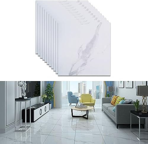 12-24pcs PVC Bodenbelag Selbstklebende 30X30CM, Zement Bodenaufkleber, Wasserfest Fliesenaufkleber Boden Küchenfliesen für Küche, Balkon, Büro, Verdickter 15mm,Marmor Aussehen (C-12 Stück)