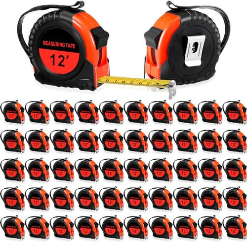 Copkim 50 Pieces Tape Measure Retractable and Easy Read with Fractions Marked Easy Read Basics Self Locking Measuring Tape Bulk for Engineer Contractors(12 Ft,Red)