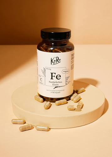 KoRo - Natürliches Eisen + Vitamin C aus Curryblatt und Hagebutte 180 Stück - 14 mg Eisen und 80 mg Vitamin C pro Kapsel - Vegan