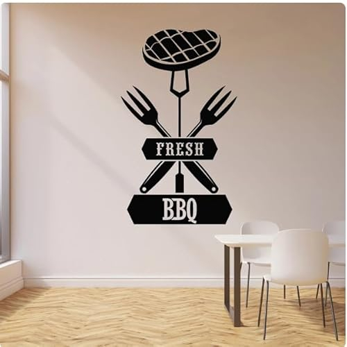 Wall Decal Forks Grill Menu Interior Decor Vinyl Window Stickers Creative Mural Lettering,Black,57x94 Cm