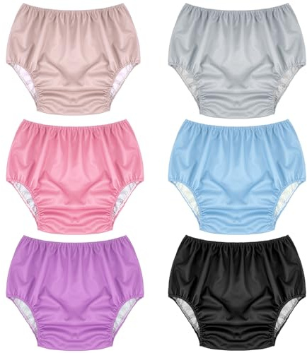 Breathffy 6 Pcs Adult Leakproof Incontinence Underwear for Women Men Pull on Cover Pant Washable Underpants Reusable Plastic Diaper Covers for Disabled, Elderly, Postpartum (Mixed Colors,X-Large)
