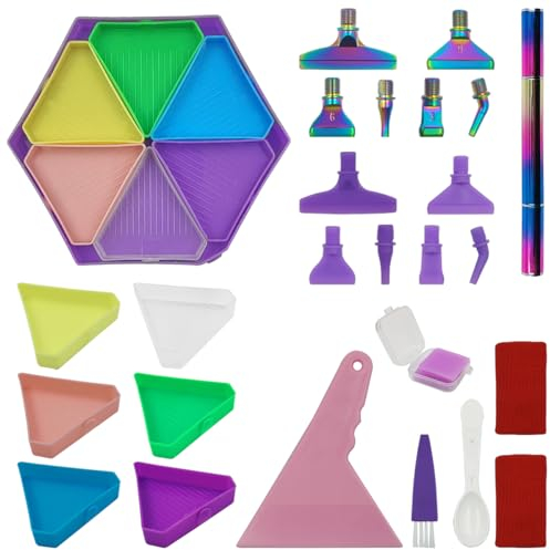 SENHAI Diamant-Malerei-Set, Edelstahl- und Kunststoff-Stahlspitzen, Diamantstifte, Diamantkunst-Gemälde, Zubehör, Werkzeuge, Perlensortierung, Organizer-Tablett für DIY, Malerei, Handwerk, 32 Stück