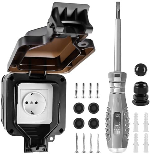 Presa Esterna Impermeabile da Incasso IP66, Resistente alle Intemperie - Presa da Parete per Giardini, Cantieri, Garage, Outdoor