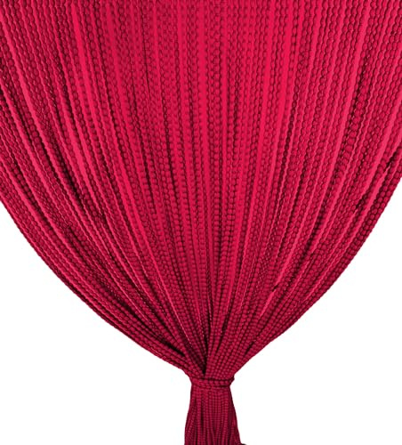 tex family Cortina Mariel de Hilos para Exterior, Antiinsectos y Antirruido, para Puertas y Ventanas, Cuentas de Poliéster, Color Rojo, Cm. 100x220
