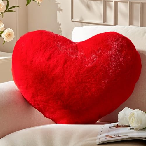 Yhoelata Valentinstag Herzkissen, Rot Herzform Kissen Kuschelkissen, Love Zierkissen Aesthetic, Plüsch Kissen für Wohnzimmer Sofa Kind Schlafzimmer Bett, Geschenk 26x36 cm