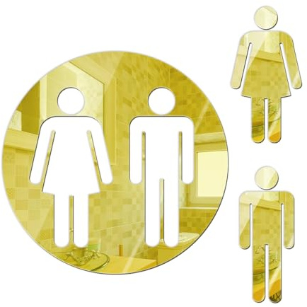 Desuibao Toilettenschild für Alle Geschlechter, zum Abziehen und Aufkleben, Acryl-Spiegel-Aufkleber, Geschlechtsneutrale Badezimmerschilder, Wanddekoration, Vinyl, Unisex-Badezimmer-Türschild, Gold
