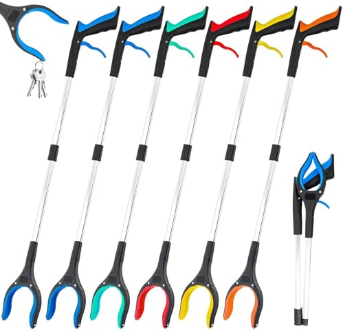 6 Pack Grabber Reacher Tool for Elderly, 32 Foldable Pick up Stick Grabber Long Handy Mobility Aids Lightweight Reaching Tool for Trash Claw Pick up Stick Arm Extension Litter Picker, 5 Color