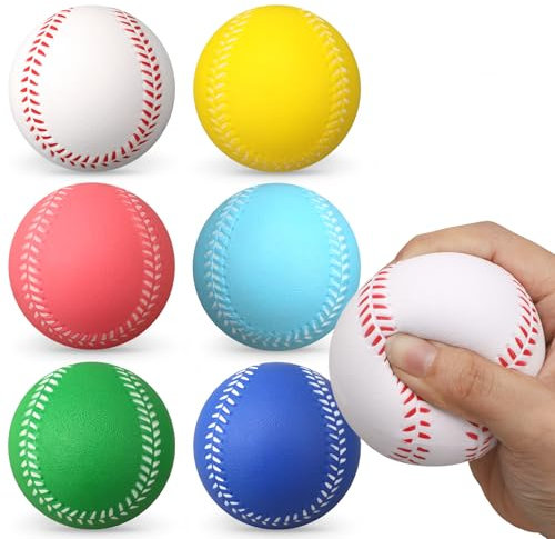 Mini Soft Squishy Balls Toy for Kids Adults, 6PCS Foam Baseballs, Hand Therapy Exercise Stress Ball Bundle, Safe Throwing, Catching and Batting, Squeeze Balls, Sport Party Gift for Toddlers
