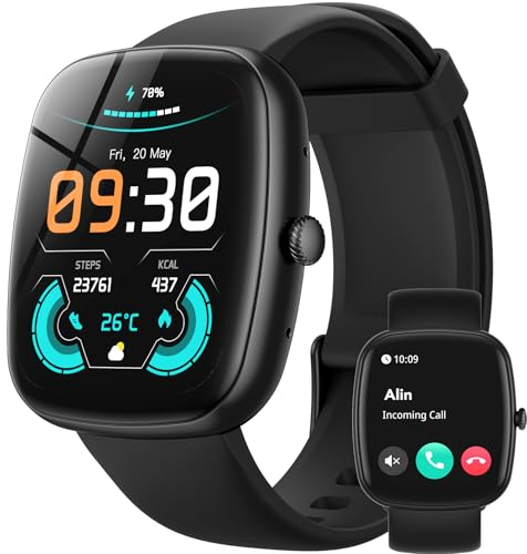 Parsonver Smartwatch Herren Damen mit Telefonfunktion, 1,83 Fitnessuhr mit 100+ Sportmodi, BMI-Index, Herzfrequenz, Schlafmonitor, SpO2, IP68 Wasserdicht Smart Watch für Android & iOS, Schwarz