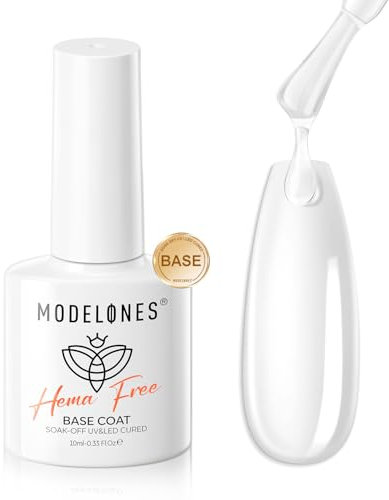 Modelones Gel Base Coat, Strong Clear Base Coat Gel Nail Polish Gentle Formula Prevents Chipping Stain Long Lasting for Gel Polish Nails Protect Soak Off Home Salon Manicure U V/LED Needed