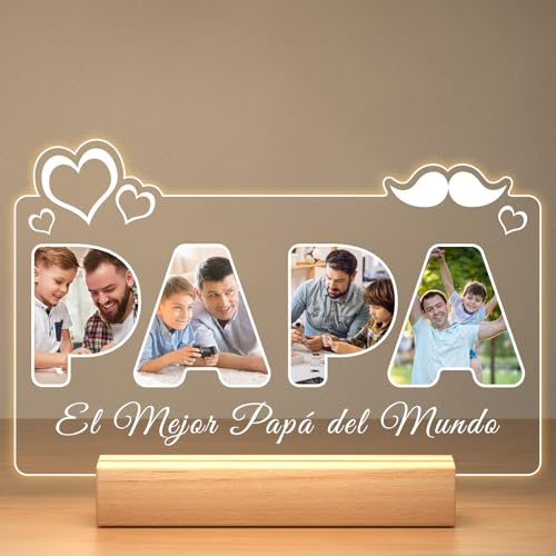Jkolalin Regalos Personalizados para Papa, Cuadro Personalizado con Foto, Lampara Personalizada con Foto, Placa Acrilica Personalizada, Regalo Papa Cumpleaños, Regalo dia del Padre para Papá
