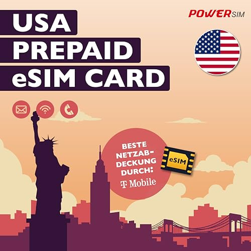 Power SIM Prepaid-Karte für die USA, Beste Netzabdeckung durch T-Mobile, mit E-Mail, WLAN und Telefonie (7 Tage eSIM)