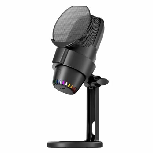 Asixxsix Microfono da Gioco RGB, Microfono USB per PC con Supporto, Microfono Dinamico USB con Controllo del Guadagno del Volume, Silenziamento Rapido e Filtro Pop (BLACK)