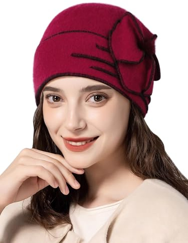 Superora Damen Winter Eimer Hut–100% Wolle, Vintage Design, BlumenFilzmütze